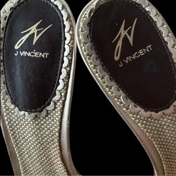 J. Vincent Cream Metallic Silver Woven Mule Heels – Size 8 - Picture 4 of 6